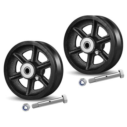 6" X 2" Cast Iron V Groove Wheel with Roller Bearing, 2000 lbs Capacity,Industrial Metal Casters for Roll Tracks, Rolling, Sliding Gates(2 Pack Black) - style: 6" X 2" Wheel