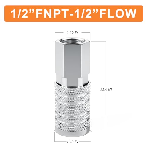 GASHER 2PCS 1/2-Inch Female Quick Connect Air Coupler, 1/2 Basic Flow Industrial Coupler，For Air Compressor Quick Connect Air Hose Fittings Set - size: 1/2" FNPT - 1/2Flow