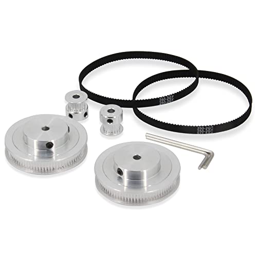 2Kit 2GT Synchronous Wheel 20&80 Teeth 5mm Bore Aluminum Timing Pulley with 2pcs Length 250mm Width 6mm Belt (20-80T-5B-6) - size: 20-80T-5B-6