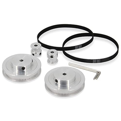 2Kit 2GT Synchronous Wheel 20&80 Teeth 5mm Bore Aluminum Timing Pulley with 2pcs Length 250mm Width 6mm Belt (20-80T-5B-6) - size: 20-80T-5B-6