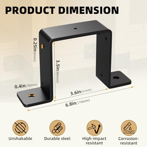 6 Pack 4x4 Strap Post Ties, Heavy Duty Post Brackets for Wood - color: Black 4”x4“ - 6 Pack