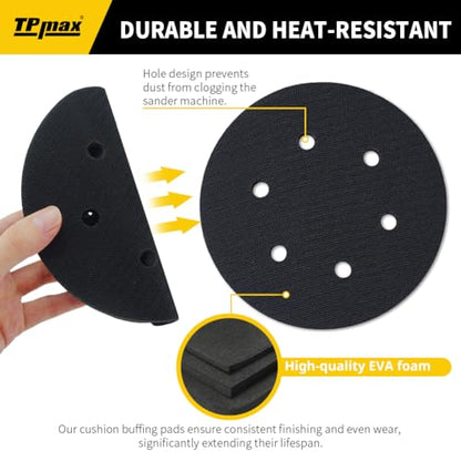 TPmax 6 Inch 6 Hole Sanding Interface Pads Hook & Loop Foam Pads for Orbital Sander Woodworking 5 Pack - size: 6 Hole