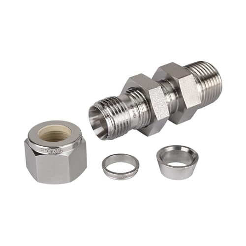 316 Stainless Steel Bulkhead Connector 3/4" Tube OD x 3/4" Male NPT Compression Fitting 5800 psi, SS-BCM-FL12-NS12 - size: 3/4" OD x 3/4" MNPT