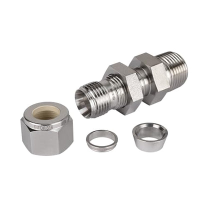 316 Stainless Steel Bulkhead Connector 3/4" Tube OD x 3/4" Male NPT Compression Fitting 5800 psi, SS-BCM-FL12-NS12 - size: 3/4" OD x 3/4" MNPT