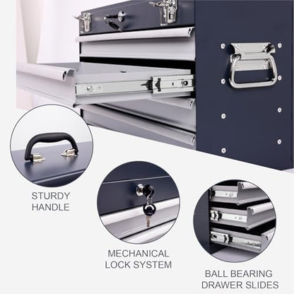 Heavy Duty Metal Tool Box, 21-inch, Portable Metal Tool Box with 4 Drawers, Small Tool Chest with EVA Liners, Ball Bearing Slide Drawers Locking & Powder Coated Finish, Multi-Function Tool Organizer - color: Tool Box-grey