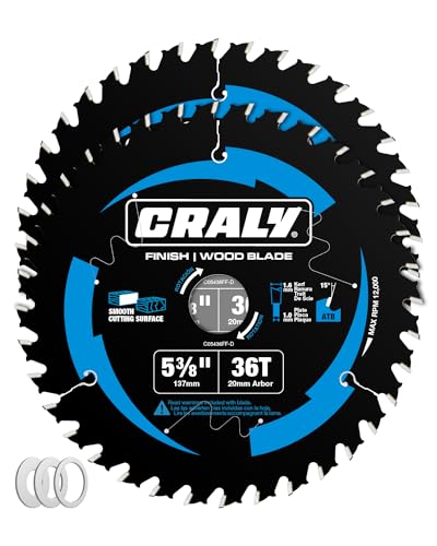 CRALY 5-3/8 Inch 36 Teeth Fine Finish Wood Cutting Circular Saw Blade, 20mm Arbor, Carbide Tipped, Thin Kerf, Black Ice™, for Plywood, MDF, OSB, Laminated, 2-Pack(C05436FF-2D) - size: 5-3/8'', 20mm arbor, 36T*2