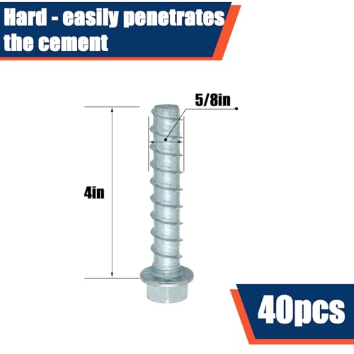 Tandefio 40 Pack 5/8 x 4 Concrete Anchors and Screw Kits Galvanized - size: 5/8" X 4"