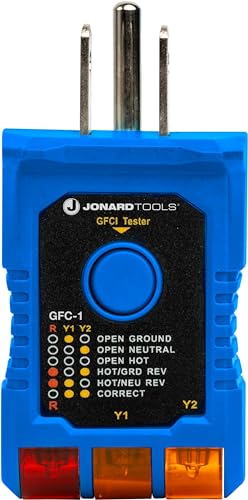 Jonard Tools GFC-1 GFCI Outlet Tester – Circuit Analyzer and Ground Fault Receptacle Tester for Standard North American AC Electrical Outlets, 110/125V AC 3 Wire Outlets - style: GFCI Outlet Tester