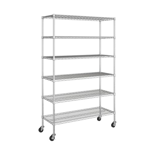 UltraDurable 6-Tier NSF Steel Wire Shelving, 48"W x 18"D x 75"H - color: Steel, size: 6-Tier Shelving, 48" W x 18" D