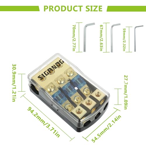 Car Audio ANL Fuse Holder 3 Way 60 Amp Fusible Distribution Block, 0/2/4 Gauge in 4/8 Gauge Out Fuse Distribution Block, 12V Used for Audio Stereo Amplifier of car Truck Ship, with 3 Wrench - size: 3 way