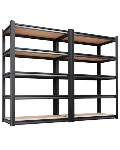 2-Pack Garage Shelving for Multi-Room Home Storage & Organization, 71" H x 32" W x 14" D 5-Tier Adjustable Metal Storage Rack for Tools, Household Items, Garage, Workshop, Pantry - size: 32"Wx14"Dx71.2"H