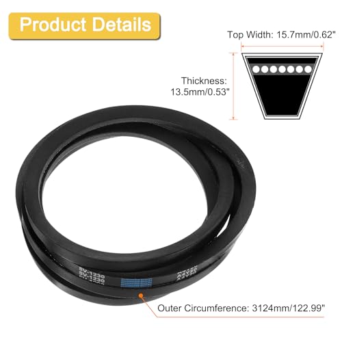 uxcell 5V1230 V-Belt, Classic Wrapped Rubber V-Belt 123" Outside Circumference x 0.62" Width x 0.53" Height for Industrial Machinery Equipment, Black - size: 5V1230