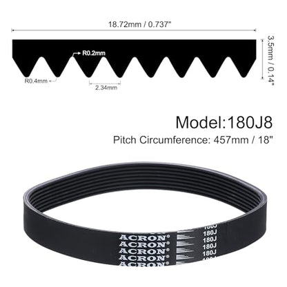 uxcell 180J8 PJ V-Ribbed Belt 8 Ribs 18" L x 0.74" W x 0.14" H, (EPDM) - size: 180J8
