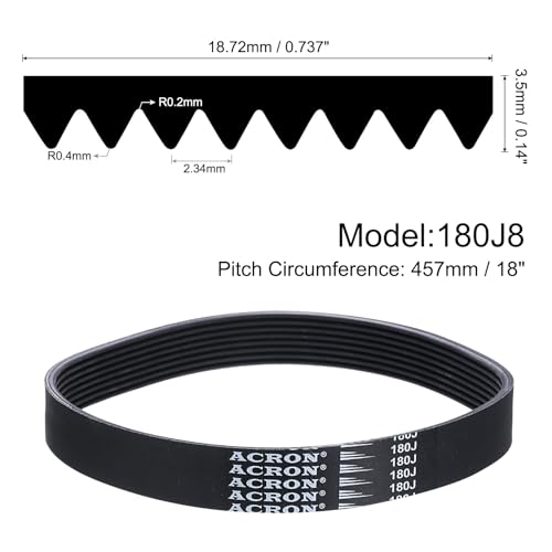 uxcell 180J8 PJ V-Ribbed Belt 8 Ribs 18" L x 0.74" W x 0.14" H, (EPDM) - size: 180J8