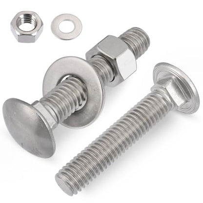 VGBUY 3/8-16 x 2 Carriage Bolts Screws 8 Sets, 304 Stainless Steel 18-8, Round Head Square Neck, Carriage Bolts and Nuts Kit, with Flat Washers - size: 3/8-16 x 2" (8 Sets)