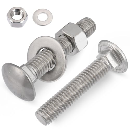 VGBUY 1/4-20 x 2-1/2" Carriage Bolts Screws 16 Sets, 304 Stainless Steel 18-8, Round Head Square Neck, Carriage Bolts and Nuts Kit, with Flat Washers - size: 1/4-20 x 2-1/2" (16 Sets)