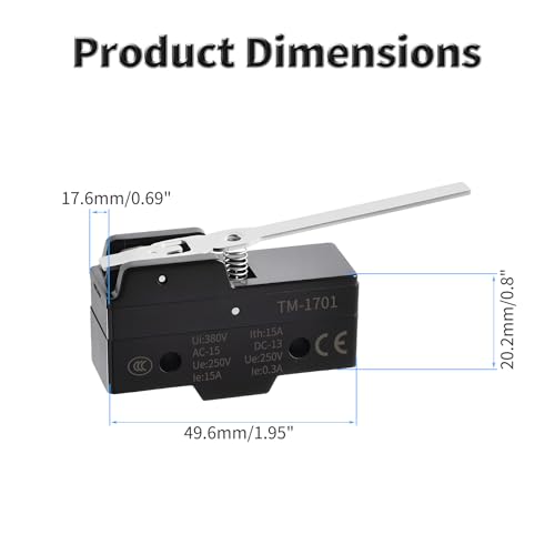 2 Pcs TM-1701 Micro Limit Switch, 15A 250VAC Micro Switch, SPDT - color: TM-1701
