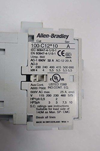 ALLEN BRADLEY 100-C12D10 SER A 120V-AC 7.5HP 25A AMP AC CONTACTOR D548240