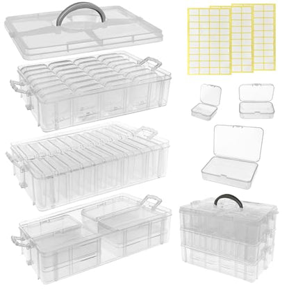 59 PCS Stackable Bead Organizer Box with Removable Cases, Labels & Handle - color: 59 Pcs Storage Box