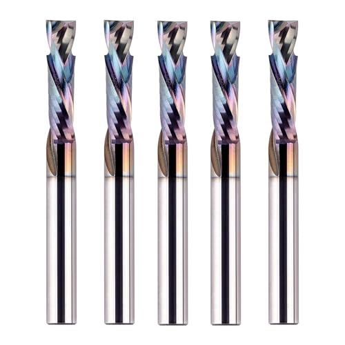 SpeTool 5PCS Compression Spiral Router Bits with TAC Coated 1/4 Inch Shank 1 Inch Cutting Length, Carbide CNC Bit Set End Mills for Carving Wood, Woodworking Tools - size: 1/4"Dia-1"CL, style: COMPRESSION CUT