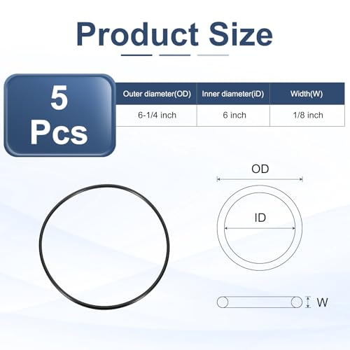 uxcell 5Pcs AS-258 O-Rings, Nitrile Rubber O-Rings 6" ID, 6-1/4" OD, 1/8" Width Round Sealing Gasket for Hydraulic Pneumatic Systems Sealing Repair (90 Durometer, Black) - size: 6" ID, 1/8" Width