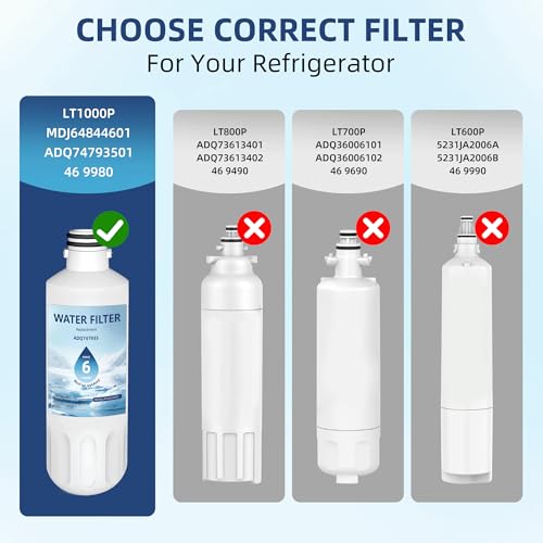 LT1000P ADQ747935 Water Filter 6-Month Replacement for LG LT1000P/PC/PCS ThinQ Water Filter AGF80300704,LRFS28XBS,LRFLC2706S,LRMXS2806S,LMXS28626S,LFXS26973S,LFXC22526S,3 Combo Set