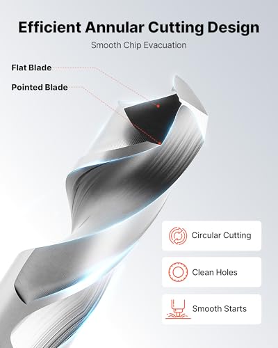 VEVOR Annular Cutter Set, 6 pcs Weldon Shank Mag Drill Bits Kit, 2" Cutting Depth,1/4" to 9/16" Cutting Diameter, HSS, 6 Drill Bits with Plastic Case, for Magnetic Drills, Steel, Aluminum, Copper - size: 1/4" - 9/16" * 2"