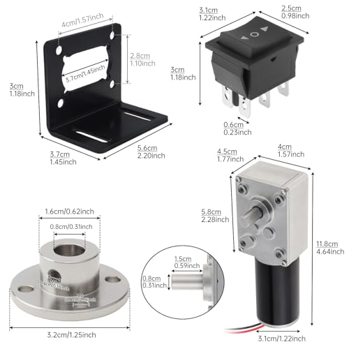 12V DC Worm Gear Motor with Bracket, Couplings Forward‑Reverse Switch - size: Speed-16 RPM