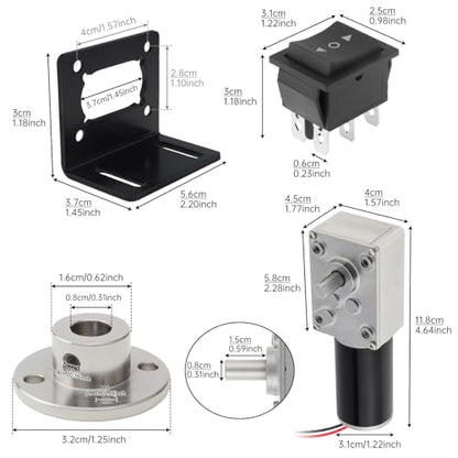 12V DC Worm Gear Motor with Bracket, Couplings Forward‑Reverse Switch - size: Speed-16 RPM