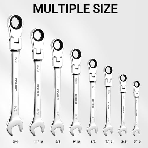 DEKOPRO 8-PC Flex Head Ratcheting Wrench Set SAE 5/16'' to 3/4'', 72-Tooth Cr-V Combination Wrenches with Portable Pouch for Mechanics & Home Maintenance - size: SAE