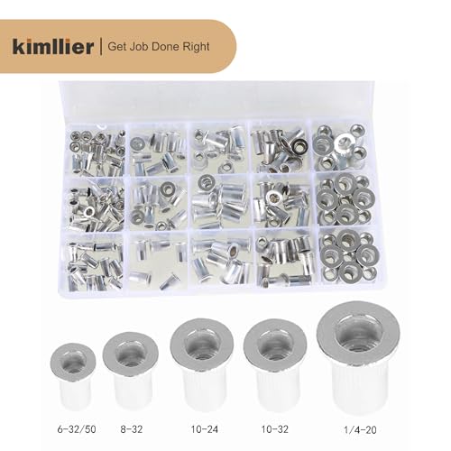 kimllier 150Pcs Rivet Nuts SAE Rivet Nut Assortment Kit Aluminum Threaded