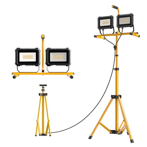 23000 Lumen LED Work Light with Stand, 200W 2 Head Portable Work Lights on Stand, with Adjustable and Foldable Tripod Stand, Waterproof Work Light with Switch for Construction Job Site Workshop - size: 200W 1PACK