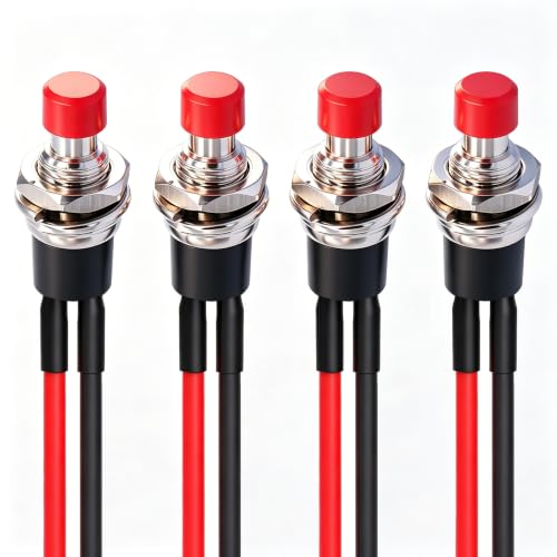 Twidec/4Pcs Latching Push Button Switch 3A 250V AC 2 Pins Self-Locking SPST ON/Off Red Mini Switch Pre-soldered Wires L-PBS-110-XR - color: Red-7mm, size: Latching