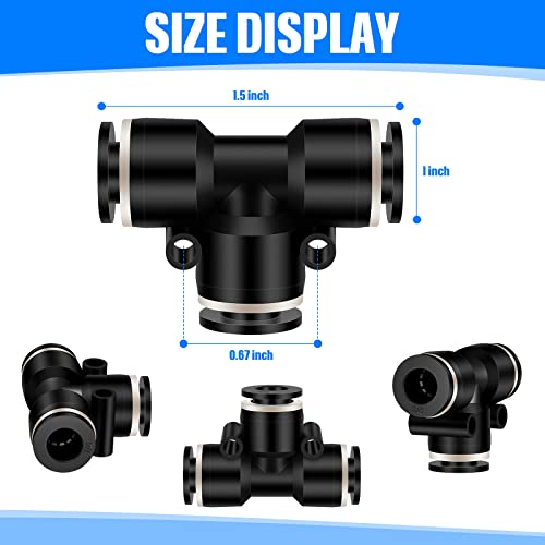 Boao 20 Pcs 1/4 Inch Pneumatic Push to Connect Tee Fittings - Plastic 3 Way Air Line Adapter, Quick Connect Tube Connectors for Industrial Automation, Auto Repair, DIY Air Tools(1/4 Inch) - size: 1/4 Inch
