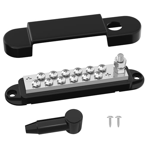 RVBOATPAT Marine Bus Bar 12V 150A Power Distribution Block 1/4" Stud & 12 x #8 Terminal Screws 12 Volt DC Ground Battery Bus Bar for Boat Automotive Solar - style: Black