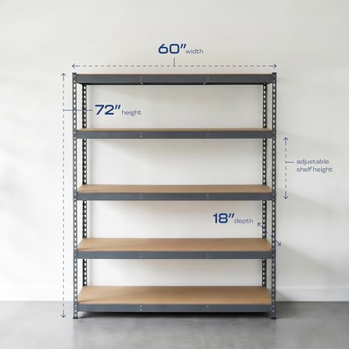 MonsterRax Modular 5-Tier Steel Garage Shelving Rack, Gray (18x60x72) - color: Hammertone, size: 18" x 60" x 72"