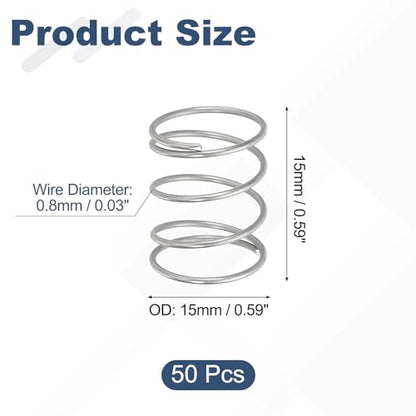 uxcell 50pcs 304 Stainless Steel Compression Springs 0.8mmx15mmx15mm Small - size: 15mmx15mm