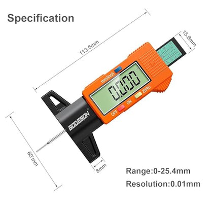 GODESON Digital Tire Tread Depth Gauge 25.4 mm Orange - color: Orange