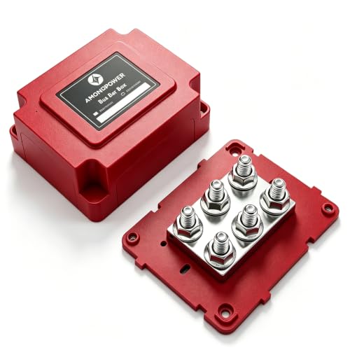900A Bus Bar 12-48V Heavy Duty Power Distribution Block with 6 x M10 Studs, Waterproof Battery Terminal for Automotive, Marine, RV, Solar Applications (Red) - color: Red-Positive