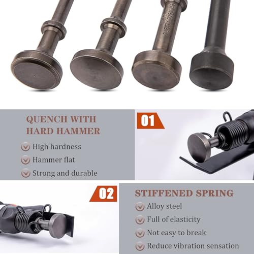 Air Hammer Bits Set, Air Hammer Smoothing Bit Set, 0.401 Air Hammer Bits, Pneumatic Hammer Bits, Extended Length Pneumatic Chisel Bits with Spring by HOOTO(5Pcs)