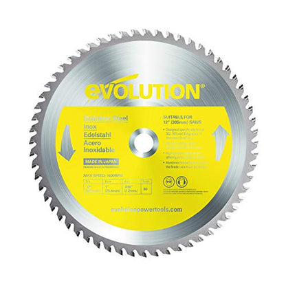 Evolution Power Tools 12BLADESS Stainless Steel Cutting Saw Blade, 12-Inch x 80-Tooth, Yellow - size: 12 Inch, style: Stainless Steel