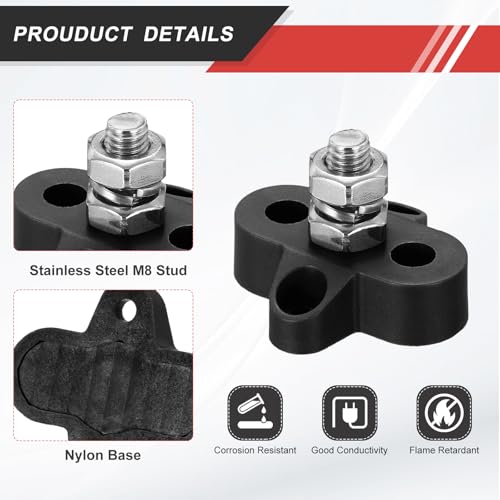 MECCANIXITY 2Pcs 120A Bus Bar Power Distribution Blocks 5/16" Black - color: Black, size: 5/16"