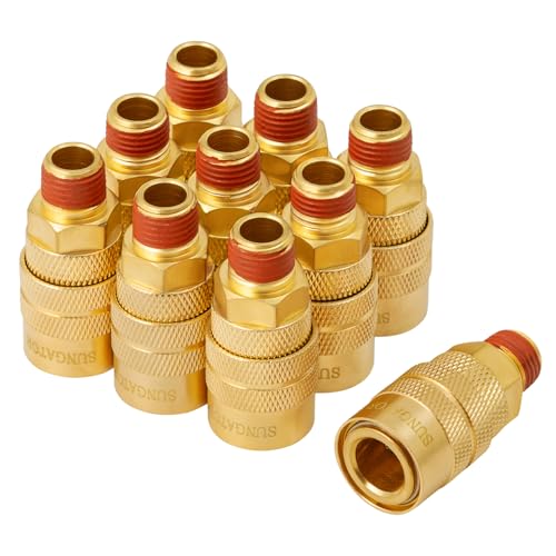 SUNGATOR Brass 1/4" Male Air Hose fitting, 10-Pack MNTP Industrial Coupler - size: 1/4'' Male, style: 10 Pack