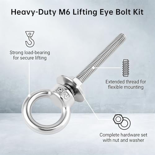2Pcs M6 Stainless Steel Eye Bolts with Nuts, 1/4" x 2" for Hang Tie Down - size: M6x50mm (1/4"x2")