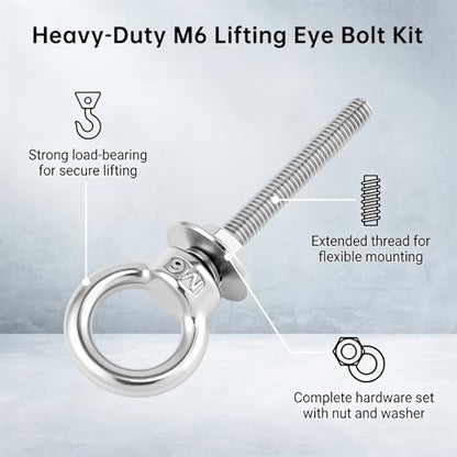 2Pcs M6 Stainless Steel Eye Bolts with Nuts, 1/4" x 2" for Hang Tie Down - size: M6x50mm (1/4"x2")