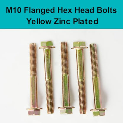 M10 x 70mm 6pcs Flanged Hex Head Bolts, M10 x 1.5 Bolts, Flange Hexagon Head Screws, 8.8 Grade Alloy Steel, Yellow Zinc Plated, Metric Half Thread - size: M10 x 70mm(6PCS)