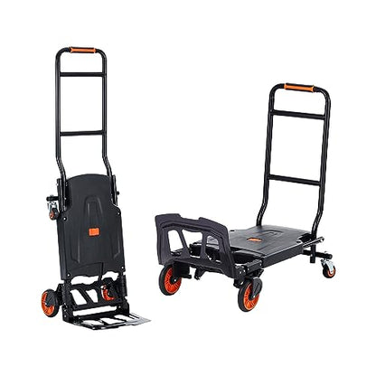 VEVOR Aluminum Folding Hand Truck, 2 in 1 Design 300 Lbs Capacity, Heavy Duty Industrial Collapsible cart, Dolly Cart with Rubber Wheels for Transport and Moving in Warehouse, Supermarket, Garden - size: 300 lbs