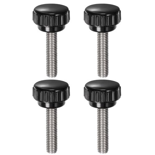 4pcs Knurled Clamping Knobs M8 x 35mm Metric 304 Stainless Steel Male Thread Thumb Screw on Type 25mm Plastic Round Head Threaded Hand Bolt Stud Knobs Black
