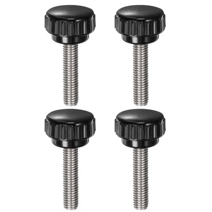 4pcs Knurled Clamping Knobs M8 x 35mm Metric 304 Stainless Steel Male Thread Thumb Screw on Type 25mm Plastic Round Head Threaded Hand Bolt Stud Knobs Black