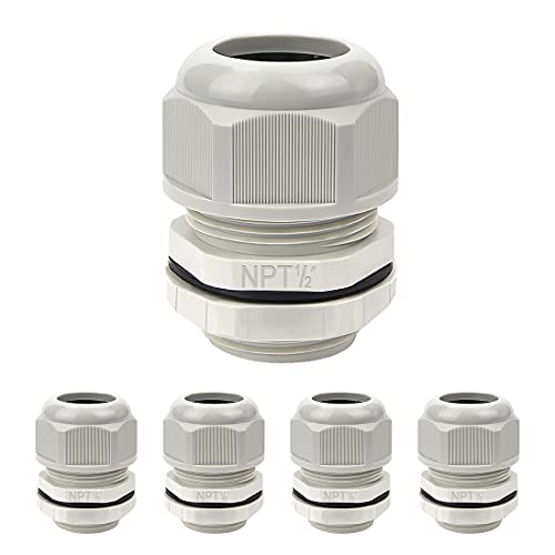 LeMotech 5 Pack NPT 1/2" Cable Glands Waterproof Adjustable 6-12mm Cable Connectors Grey Nylon Joints with Gaskets - color: Grey, size: 1/2inch 5-pack